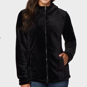 32 Degrees Black Luxe Fur Teddy Coat Full Zip Hooded Jacket Large NWT